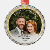 Onze eerste kerst-meneer en mevrouw. Foto: Yellow  Metalen Ornament (Voorkant)