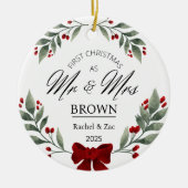 Onze eerste kerst meneer en mevrouw Greenery Water Keramisch Ornament (Voorkant)
