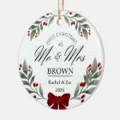 Onze eerste kerst meneer en mevrouw Greenery Water Keramisch Ornament (Links)