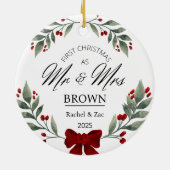 Onze eerste kerst meneer en mevrouw Greenery Water Keramisch Ornament (Achterkant)
