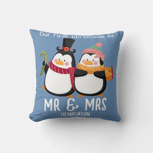 Onze eerste kerst Meneer en Mevrouw Pasgetrouwde P Kussen (Voorkant)