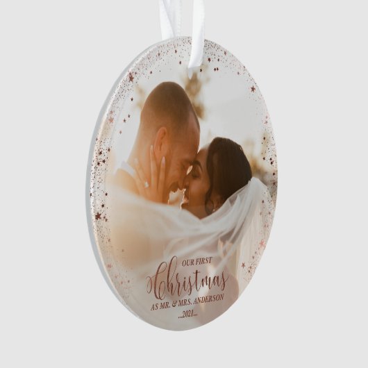 Onze eerste kerst meneer en mevrouw Roos paar foto Ornament (voorkant)