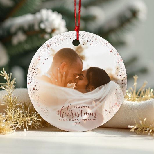 Onze eerste kerst meneer en mevrouw Roos paar foto Ornament