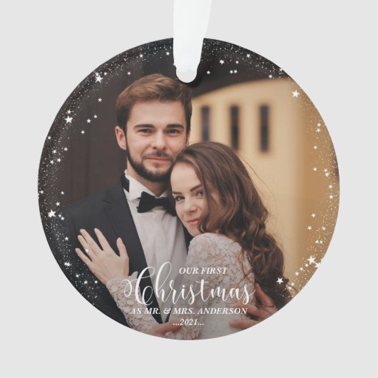 Onze eerste kerst meneer en mevrouw script paar fo ornament (voorkant)