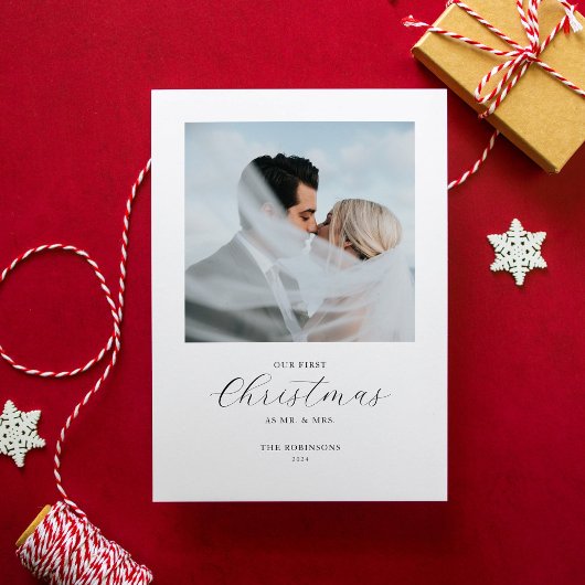 Onze eerste kerst meneer en mevrouw twee foto feestdagenkaart