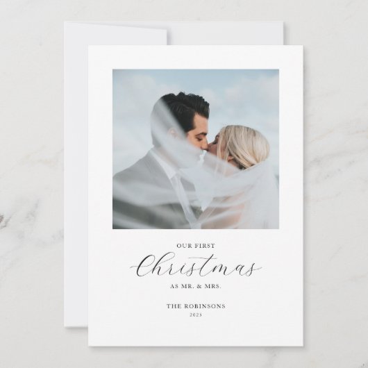 Onze eerste kerst meneer en mevrouw twee foto feestdagenkaart (Voorkant)