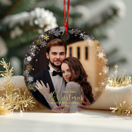 Onze eerste kerst meneer en mevrouw verguld paar f ornament