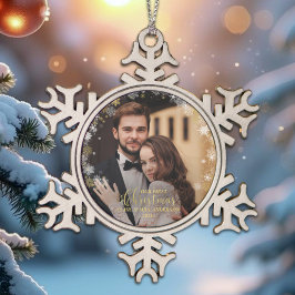 Onze eerste kerst meneer en mevrouw verguld paar f tin sneeuwvlok ornament