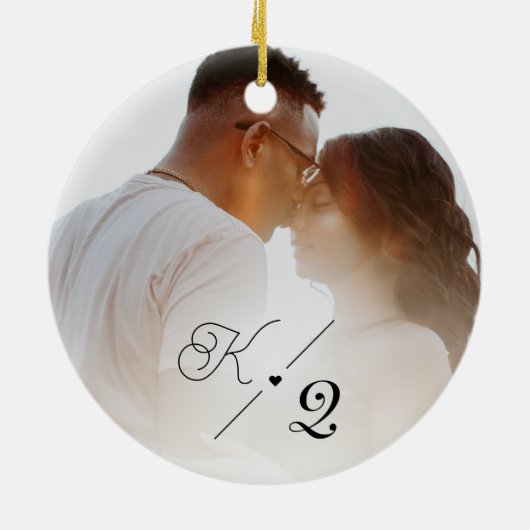 Onze eerste kerst met een klassieke, minimale foto keramisch ornament (Achterkant)