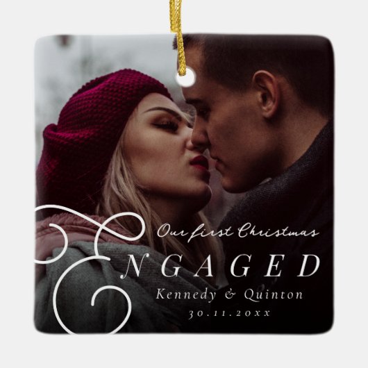 Onze eerste kerst met een klassieke, minimale foto keramisch ornament (Voorkant)
