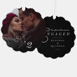 Onze eerste kerst met een klassieke, minimale foto ornament kaart