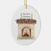 Onze eerste kerst met een open haard op een keramisch ornament (Rechts)
