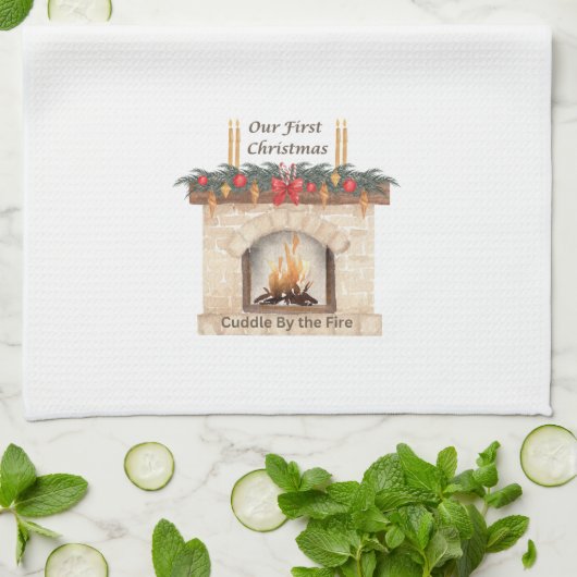 Onze eerste kerst met een open haard op een theedoek (Gevouwen)