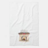 Onze eerste kerst met een open haard op een theedoek (Verticaal)