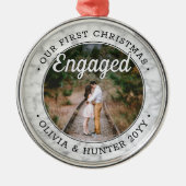 Onze eerste kerst met Faux Marble Foto Metalen Ornament (Voorkant)