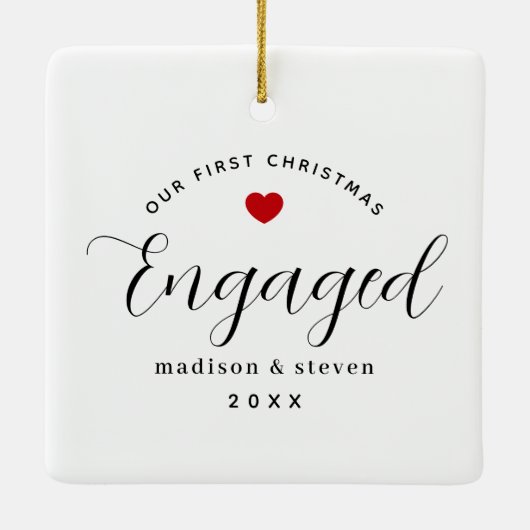 Onze eerste kerst met het script Red Heart Names Keramisch Ornament (Achterkant)