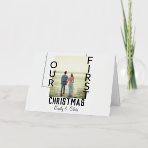 Onze eerste kerst met koppelnaam foto minimaal folie feestdagenkaart
