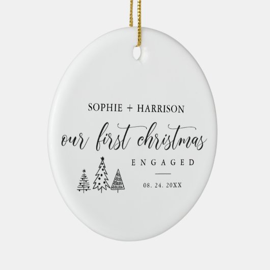 Onze eerste kerst met naam en datum keramisch ornament (Rechts)