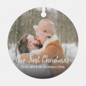 Onze eerste kerst, minimaal script, Mr&Mrs, foto Metalen Ornament (Voorkant)