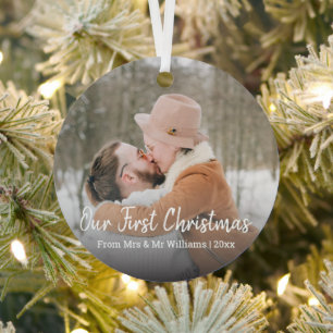 Onze eerste kerst, minimaal script, Mr&Mrs, foto Metalen Ornament
