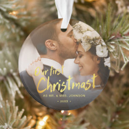 Onze Eerste Kerst Mis en Mevrouw Foto Huwelijk Ornament