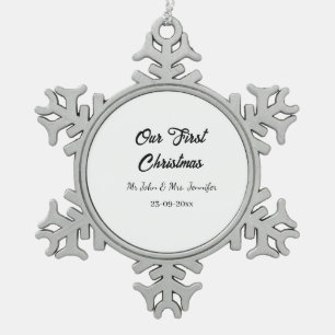 Onze eerste kerst mis en mevrouw koppel naam datum tin sneeuwvlok ornament
