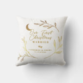 Onze Eerste Kerst Mis Gift Gouden Script  Cadeau Kussen (Achterkant)