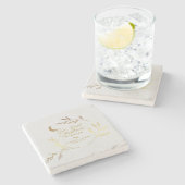 Onze Eerste Kerst Mis Gift Gouden Script  Cadeau Stenen Onderzetter (Zijkant)