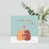 Onze Eerste Kerst Mis -  Twee Schattige Katten Feestdagenkaart (Staand voorkant)