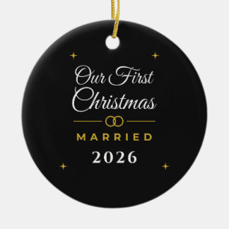 Onze Eerste Kerst Misgetrouwd 2026 Zwart Gouden Or Keramisch Ornament