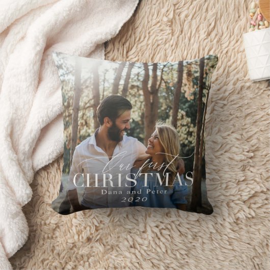 onze eerste kerst moderne script rode geruite foto kussen (Deken)