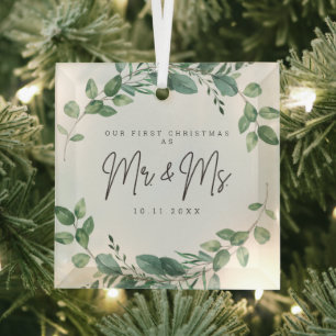 Onze eerste kerst Mr en Mrs Custom Date Glas Ornament