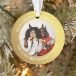 Onze eerste kerst Mr en Mrs Gold Modern Foto Ornament<br><div class="desc">Onze eerste kerst Mr en Mrs Gold Modern Foto</div>