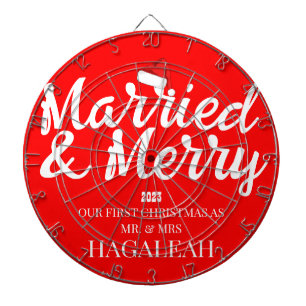 Onze eerste kerst Mr en Mrs Pas getrouwd Merry Dartbord