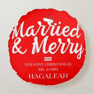 Onze eerste kerst Mr en Mrs Pas getrouwd Merry Rond Kussen