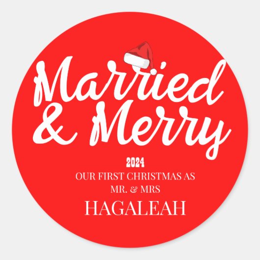 Onze eerste kerst Mr en Mrs Pas getrouwd Merry Ronde Sticker (Voorkant)