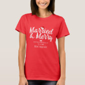 Onze eerste kerst Mr en Mrs Pas getrouwd Merry T-shirt (Voorkant)