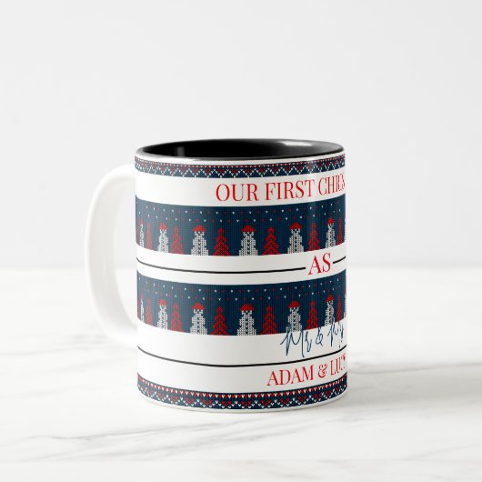 Onze eerste kerst Mr en Mrs. | pasgetrouwd Tweekleurige Koffiemok (Voorkant links)