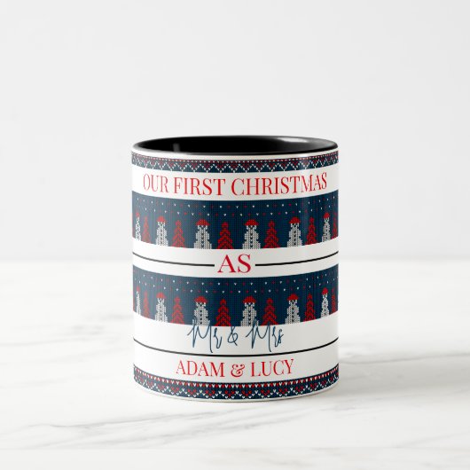 Onze eerste kerst Mr en Mrs. | pasgetrouwd Tweekleurige Koffiemok (Center)