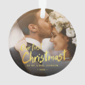 Onze eerste kerst Mr en Mrs Photo Wedding Ornament (achterkant)