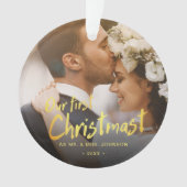 Onze eerste kerst Mr en Mrs Photo Wedding Ornament (voorkant)