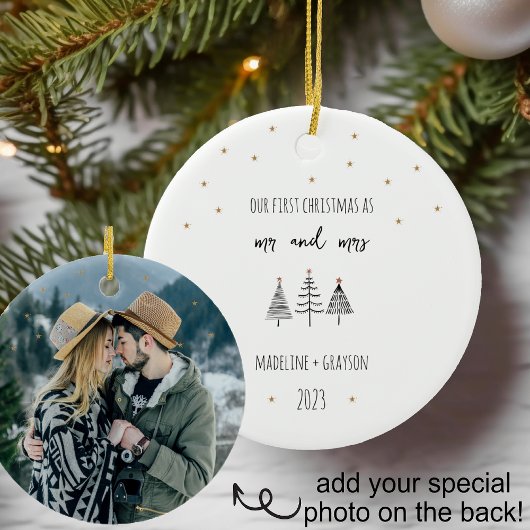 Onze eerste kerst Mr en Mrs Simple Trees Keramisch Ornament