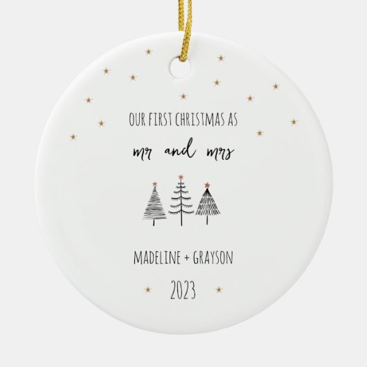 Onze eerste kerst Mr en Mrs Simple Trees Keramisch Ornament (Voorkant)