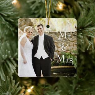 Onze eerste kerst Mr. & Mrs. bruiloft foto Keramisch Ornament