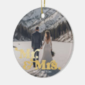 Onze eerste kerst Mr & Mrs Elegant bruiloft foto Keramisch Ornament (Links)