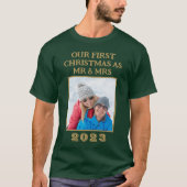 Onze eerste kerst Mr & Mrs Green en gouden foto T-shirt (Voorkant)