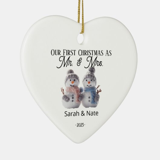 Onze eerste kerst Mr & Mrs Holiday Keramisch Ornament (Rechts)