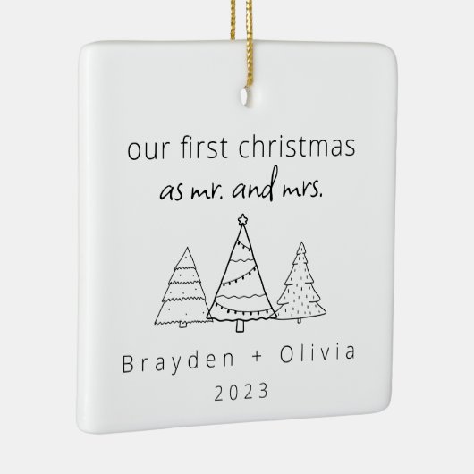 Onze eerste kerst Mr & Mrs Kerstbomen Keramisch Ornament (Rechts)