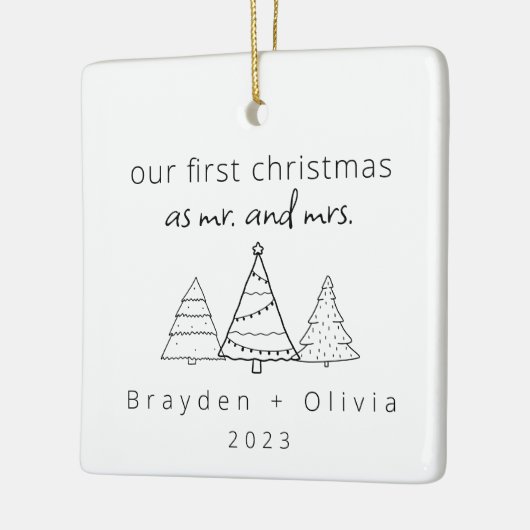 Onze eerste kerst Mr & Mrs Kerstbomen Keramisch Ornament (Links)