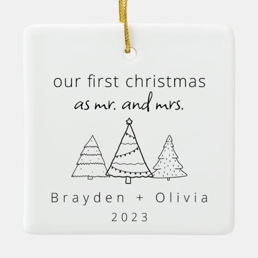 Onze eerste kerst Mr & Mrs Kerstbomen Keramisch Ornament (Voorkant)
